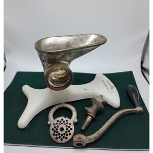 Vintage 70s Meat Grinder Enterprise K-1978 White Cast-Iron No‎ Clamp